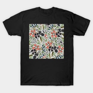 Flower Flurry - Salmon, Green, Black and Turquoise - Digitally Illustrated Flower Pattern for Home Decor, Clothing Fabric, Curtains, Bedding, Pillows, Upholstery, Phone Cases and Stationary T-Shirt